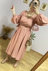 PEMBE KRUVAZE YAKA ELBİSE
