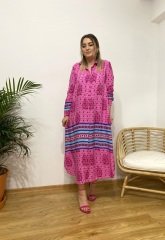 PEMBE MAVİ VİSKON KUMAŞ GÖMLEK ELBİSE