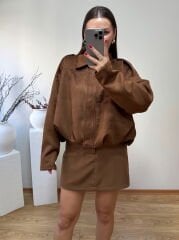 MARKA MODEL SÜET BOMBER CEKET KAHVE