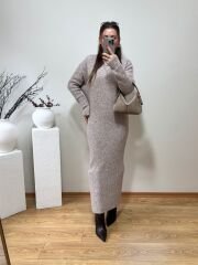 DİLVİN PREMİUM MİDİ TRİKO ELBİSE VİZON