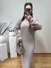 DİLVİN PREMİUM MİDİ TRİKO ELBİSE VİZON