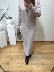 DİLVİN PREMİUM MİDİ TRİKO ELBİSE VİZON