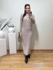 DİLVİN PREMİUM MİDİ TRİKO ELBİSE VİZON