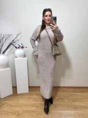 DİLVİN PREMİUM MİDİ TRİKO ELBİSE VİZON