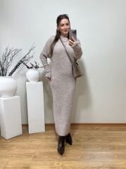 DİLVİN PREMİUM MİDİ TRİKO ELBİSE VİZON