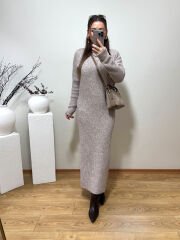 DİLVİN PREMİUM MİDİ TRİKO ELBİSE VİZON