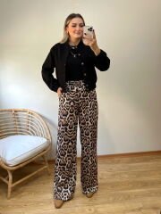 LEOPAR DESEN BELİ LASTİKLİ YÜKSEK BEL SATEN PANTOLON