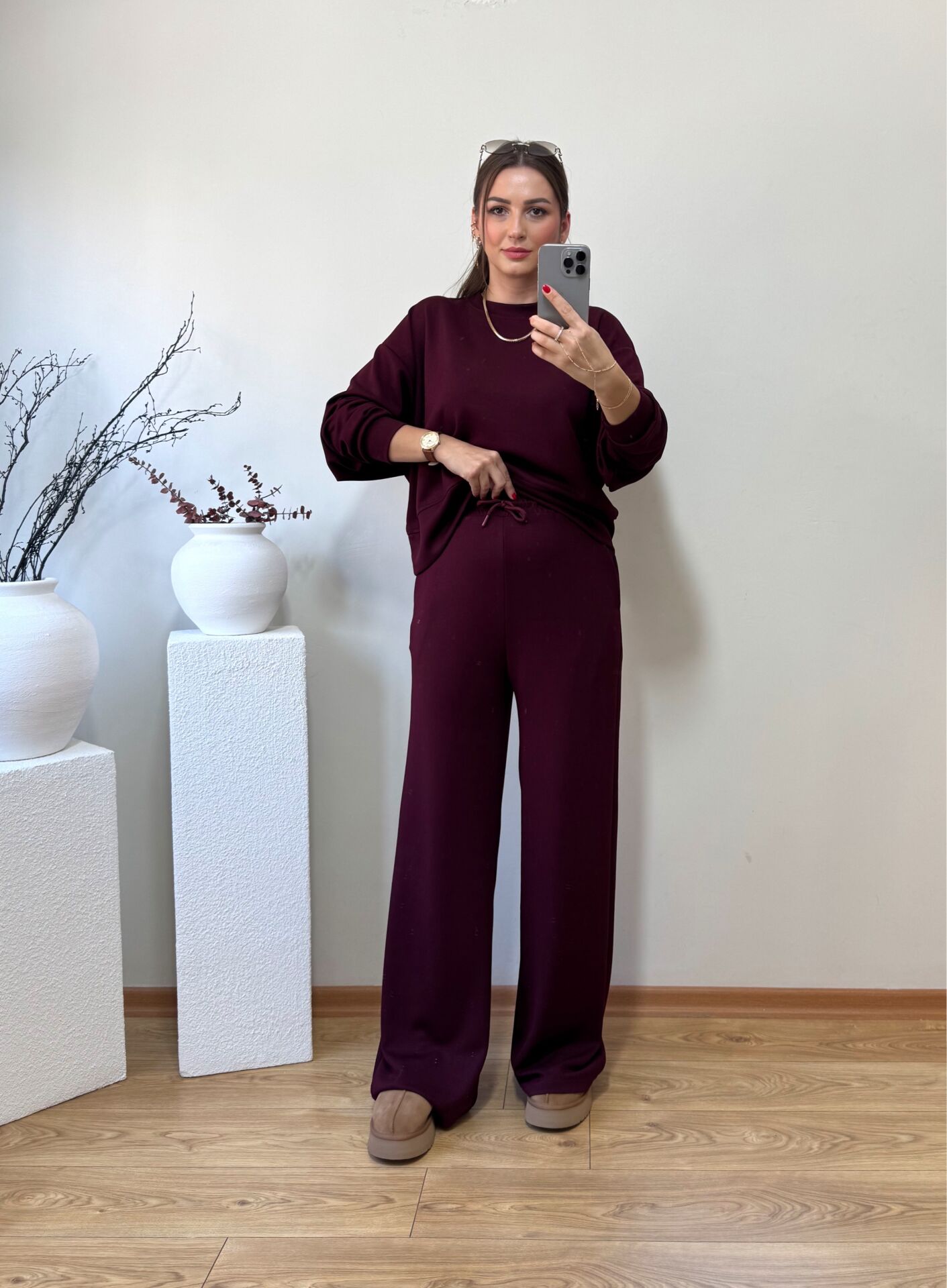 OYS. MODAL KUMAŞ YÜKSEK BEL TAKIM BORDO