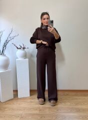 OYS. MODAL KUMAŞ YÜKSEK BEL TAKIM ACI KAHVE