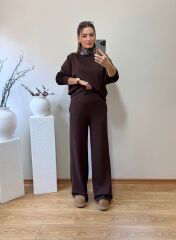 OYS. MODAL KUMAŞ YÜKSEK BEL TAKIM ACI KAHVE