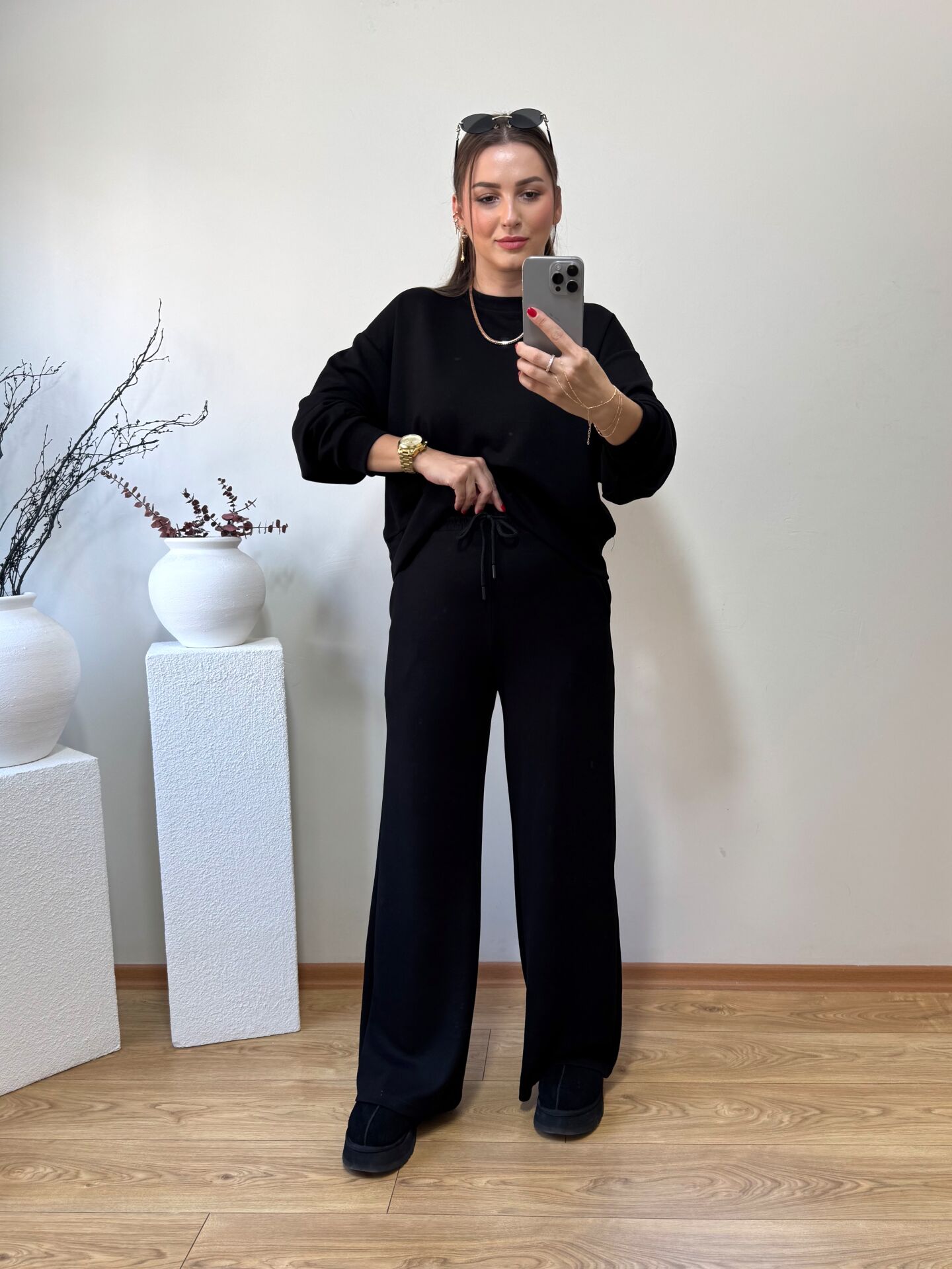 OYS. MODAL KUMAŞ YÜKSEK BEL TAKIM SİYAH