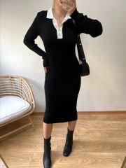 ÖNÜ AÇILABİLİR DÜĞMELİ LİKRALI TRİKO ELBİSE
