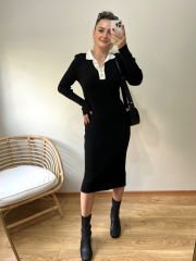 ÖNÜ AÇILABİLİR DÜĞMELİ LİKRALI TRİKO ELBİSE