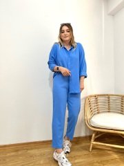AEROBİN KUMAŞ MAVİ GÖMLEK TAKIM