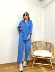 AEROBİN KUMAŞ MAVİ GÖMLEK TAKIM