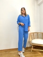 AEROBİN KUMAŞ MAVİ GÖMLEK TAKIM