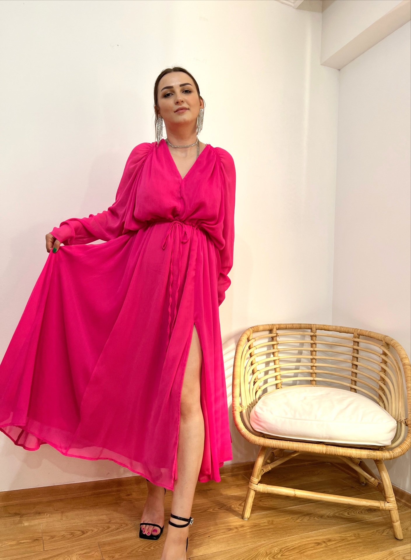 TASARIM MODEL ŞİFON FUŞYA ELBİSE