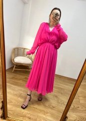 TASARIM MODEL ŞİFON FUŞYA ELBİSE