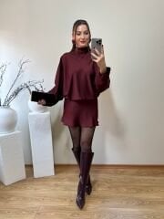 PREMİUM İPEK SATEN BOYUNDAN BAĞLAMALI ELBİSE BORDO