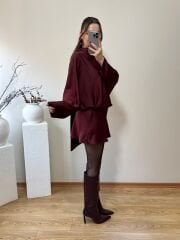 PREMİUM İPEK SATEN BOYUNDAN BAĞLAMALI ELBİSE BORDO