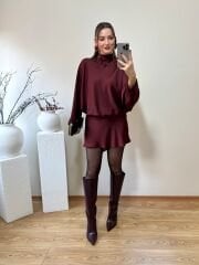 PREMİUM İPEK SATEN BOYUNDAN BAĞLAMALI ELBİSE BORDO