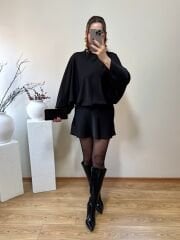 PREMİUM İPEK SATEN BOYUNDAN BAĞLAMALI ELBİSE SİYAH