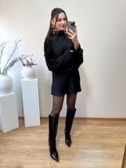 PREMİUM İPEK SATEN BOYUNDAN BAĞLAMALI ELBİSE SİYAH