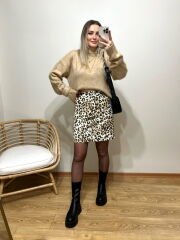 LEOPAR DESENLİ ARKASI CEPLİ ETEK