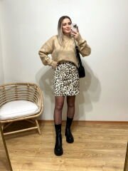 LEOPAR DESENLİ ARKASI CEPLİ ETEK