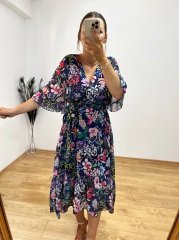 ORJİNAL MARKA YUMUŞAK ŞİFON KUMAŞ BELİ LASTİKLİ  KUŞAKLI ELBİSE
