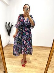 ORJİNAL MARKA YUMUŞAK ŞİFON KUMAŞ BELİ LASTİKLİ  KUŞAKLI ELBİSE