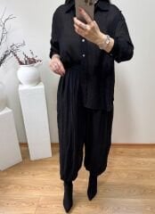 PREMİUM KIRIŞIK GÖRÜNÜMLÜ ŞALVAR TAKIM SİYAH