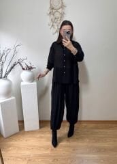 PREMİUM KIRIŞIK GÖRÜNÜMLÜ ŞALVAR TAKIM SİYAH