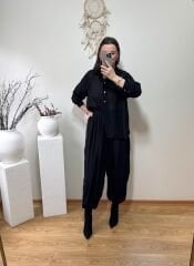 PREMİUM KIRIŞIK GÖRÜNÜMLÜ ŞALVAR TAKIM SİYAH