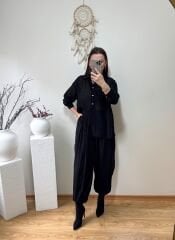 PREMİUM KIRIŞIK GÖRÜNÜMLÜ ŞALVAR TAKIM SİYAH