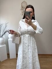 BELDEN BAĞLAMALI BRODE ELBİSE