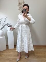 BELDEN BAĞLAMALI BRODE ELBİSE