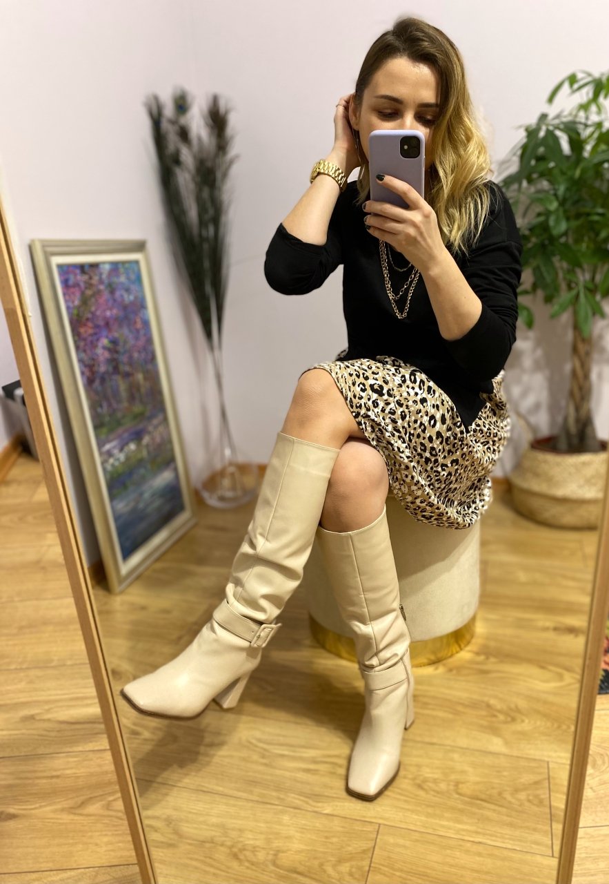 ETEK UCU LEOPAR DESEN SWEAT ELBİSE