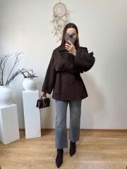 PREMİUM KALİTE ARA BOY TRENÇKOT KAHVE