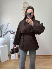 PREMİUM KALİTE ARA BOY TRENÇKOT KAHVE