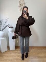 PREMİUM KALİTE ARA BOY TRENÇKOT KAHVE