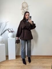 PREMİUM KALİTE ARA BOY TRENÇKOT KAHVE