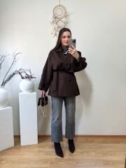 PREMİUM KALİTE ARA BOY TRENÇKOT KAHVE