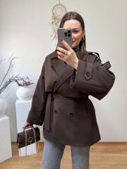 PREMİUM KALİTE ARA BOY TRENÇKOT KAHVE