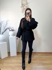 PREMİUM KALİTE ARA BOY TRENÇKOT SİYAH