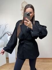 PREMİUM KALİTE ARA BOY TRENÇKOT SİYAH