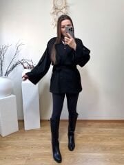 PREMİUM KALİTE ARA BOY TRENÇKOT SİYAH