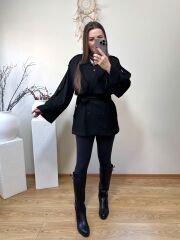 PREMİUM KALİTE ARA BOY TRENÇKOT SİYAH