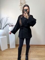 PREMİUM KALİTE ARA BOY TRENÇKOT SİYAH