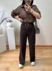 ULTRA YÜKSEK BEL KENDİNDEN KEMERLİ KAHVE RENK JEAN